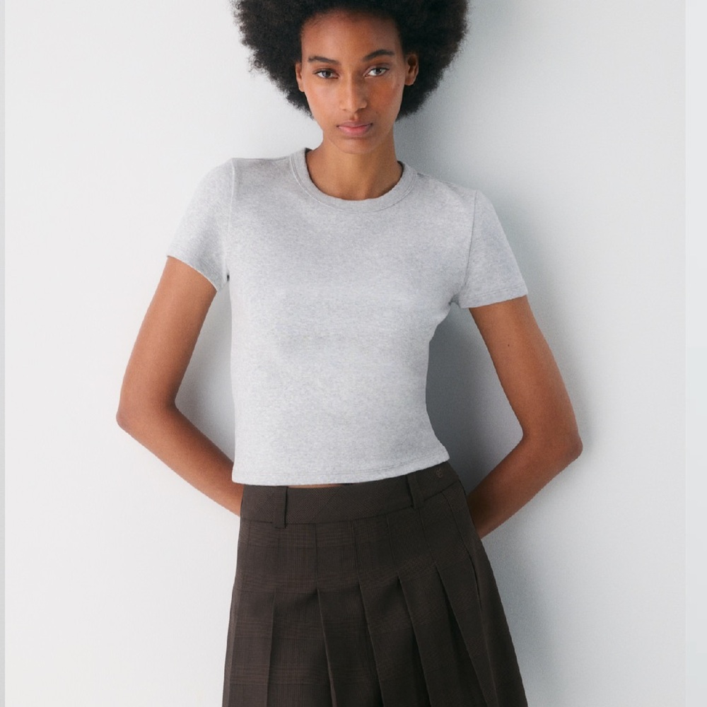 Aritzia Sunday Best Little Ribbed Tee in Heather Chrome